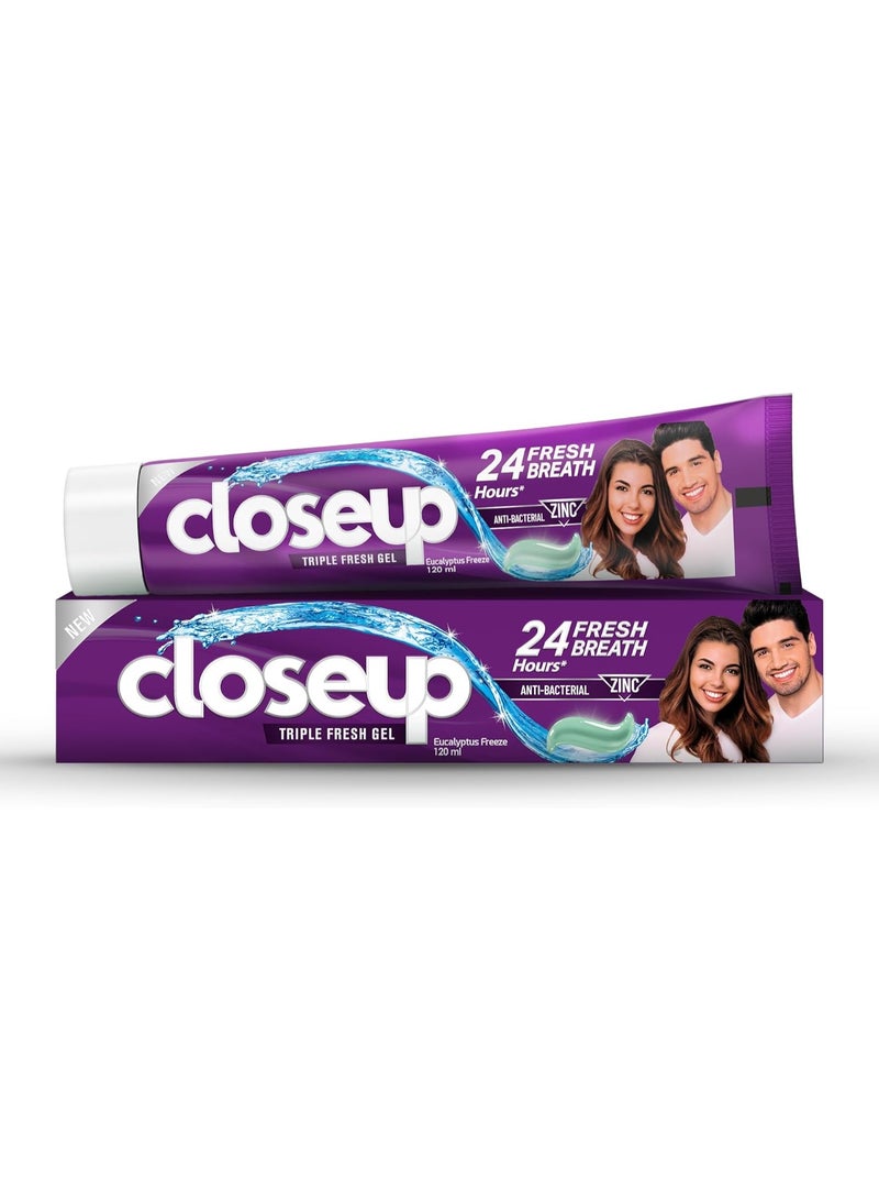 Closeup Triple Fresh Gel Toothpaste, Eucalyptus Freeze, for 24HR fresh breath, 120ml - Image 1